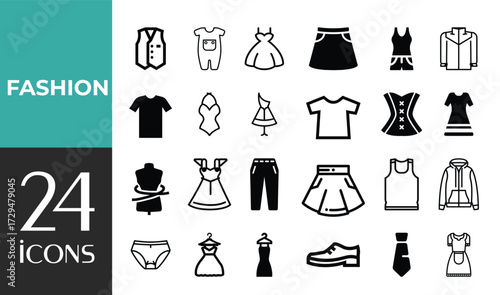 Set of thin line icons for clothing. editable stroke icons for luxury clothing. style icons. Symbols for T-shirt, pants, jacket, dress, shorts, shoes, and shirts.vector