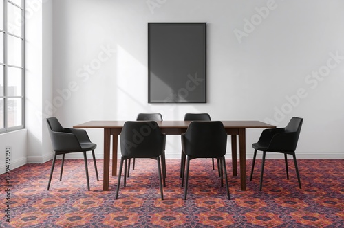 Modern dining area with bla...