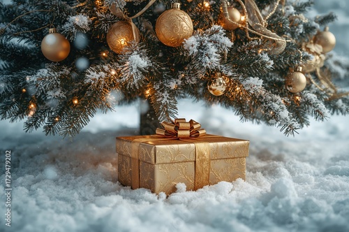 Golden present wrapped with...