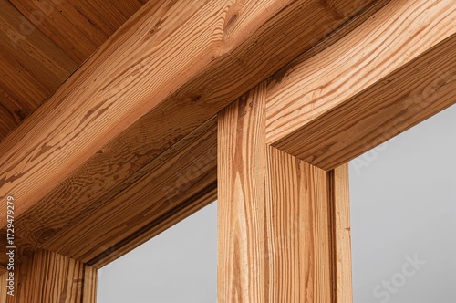 Close-up of pine wood beams...