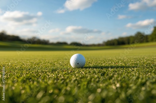 Golf sphere resting on lush...
