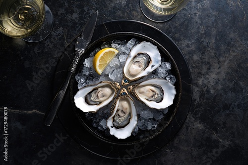 Newly shucked oysters serve...