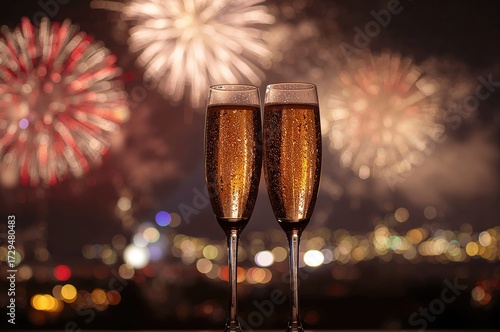 Champagne flutes raised ami...