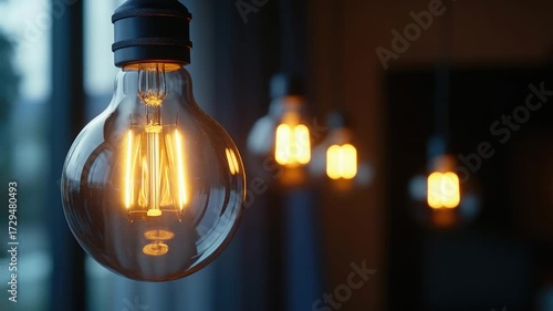 Group of light bulbs suspended from a ceiling, modern design element
