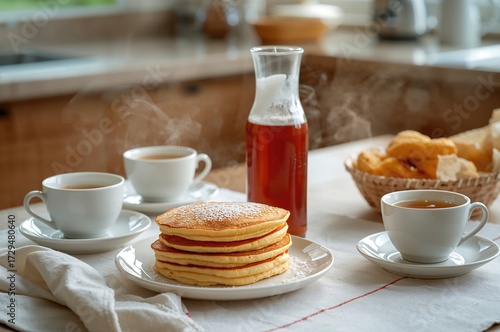Stack of fluffy pancakes se...