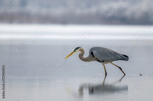 Large Blue Heron Hunting an...