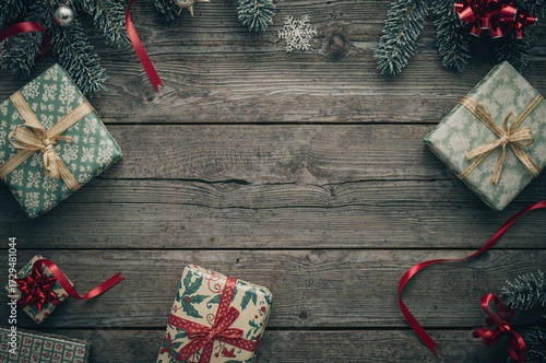 Wrapped presents with ribbo...