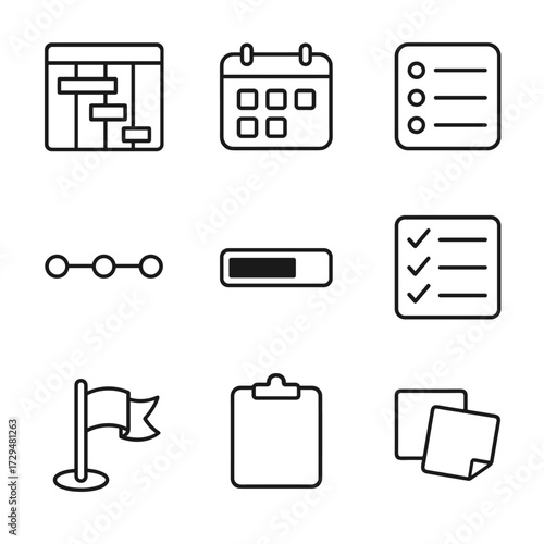 Project task vector gantt list planning progress icon milestone notes icons calendar