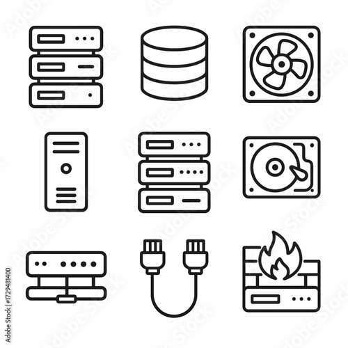Stack blinking cooling tower server lights icon grid connection vector rack