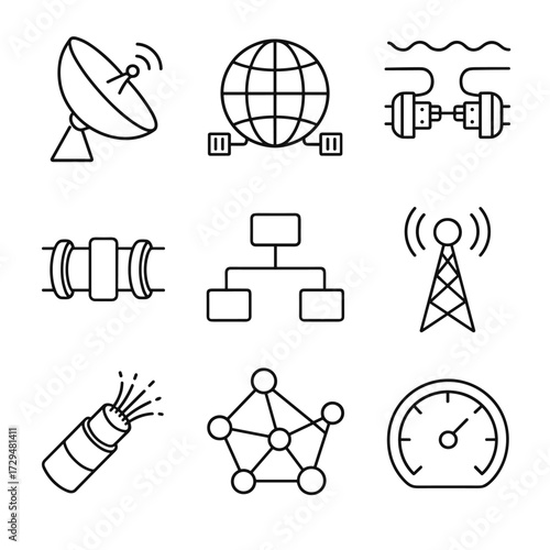Data vector connection map icons speed connected globe pipeline antenna network internet