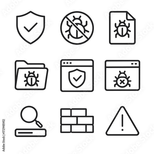 File icon virus alert firewall vector box set antivirus triangle security
