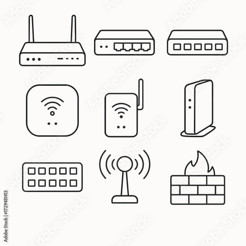 Devices smart point patch firewall icon network vector router switch repeater modem