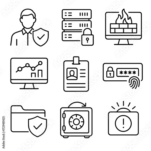 Backup monitoring set cybersecurity it server icon vector file shield intrusion detection