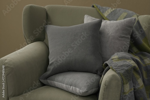 Soft gray and green pillows...