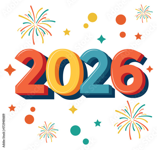 Modern 2026 happy new year colorful 3d text on white background