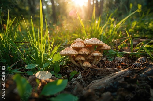 Close-up of wild mushrooms ...
