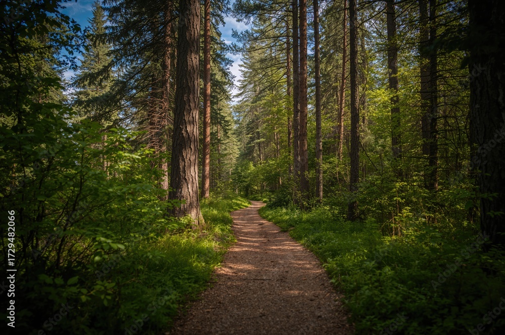 Fototapeta premium Woodland trail winding among the trees