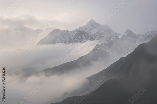 Misty view over a highland ...