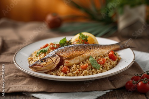 Golden fried dorado served ...