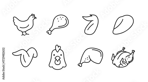 Poultry Chicken Meat Products Vector Icon Set