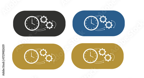 Illustrations of Clock and Gear Icons Representing Time Management and Mechanical Processes
