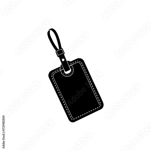 Brown leather luggage tag with strap vector illustration icon silhouette