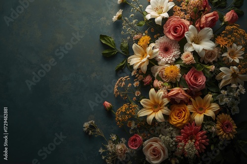 Blooms set against a black ...