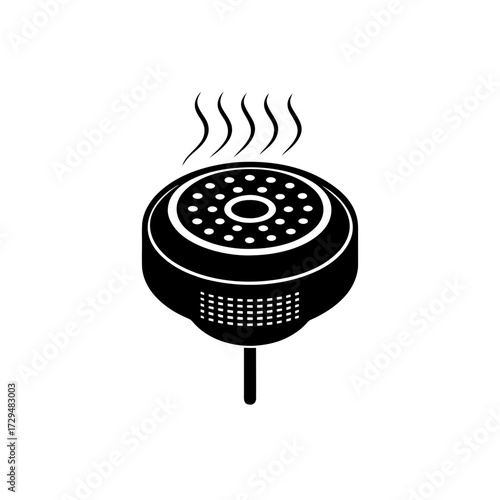 White smoke detector icon with vent holes scalable vector illustration silhouette