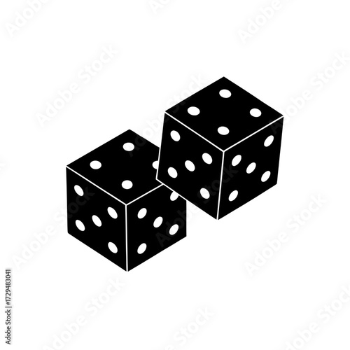 Glossy black dice pair white dots angled vector illustration silhouette