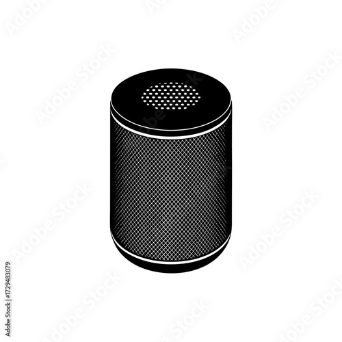 Black smart speaker with mesh texture vector illustration icon silhouette