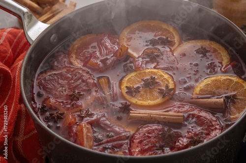 A hot pot of spiced wine wi...