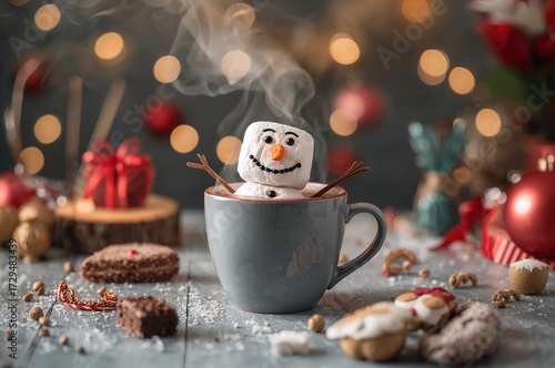 Humorous snowman made of ma...
