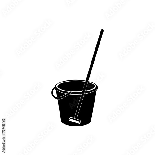 Glossy silver mop bucket with wringer vector illustration icon silhouette