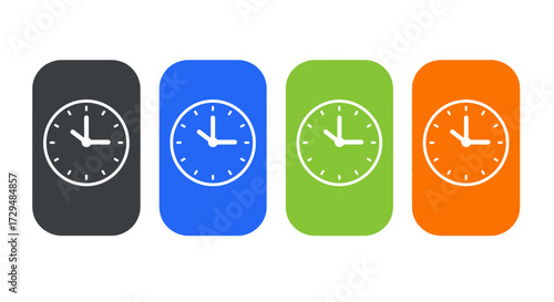Simple Clock Icons Representing Time Measurement and Scheduling Tools with Diverse Color Options