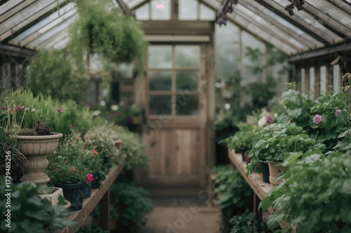 Rustic greenhouse interior ...