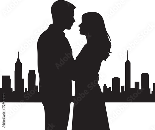 couple urban skyline silhouette vector
