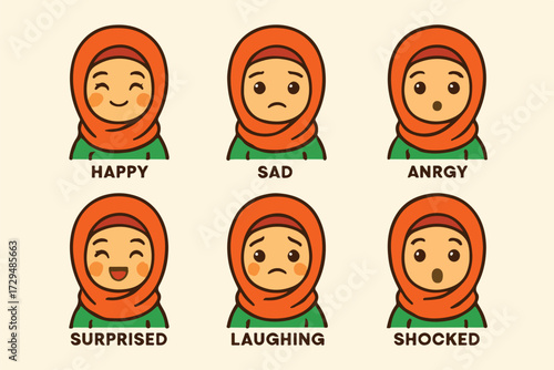 Vector set of hijab girl emojis