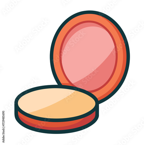 Cartoon makeup mirror and powder puff illustration