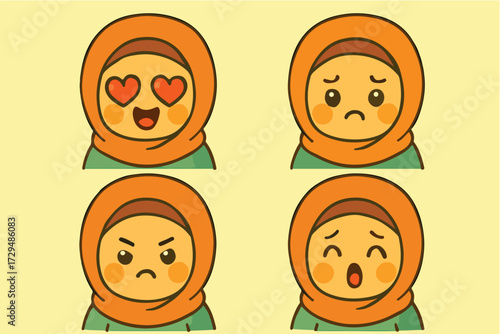 Cute hijab girl sticker set with love