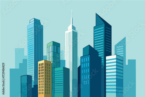 Modern cityscape skyline with tall skyscrapers