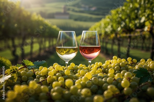 White and rosÃ© wine glasse...