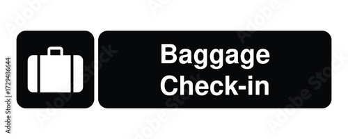 Baggage Check-in pictogram with suitcase icon with Explanation – minimal signage for travel hubs, wayfinding systems, and civic UI environments – High-Quality Vectorial Stock Image