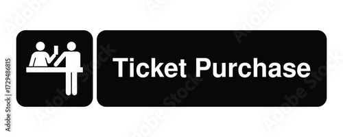 Ticket Purchase pictogram with transaction figures with Explanation – minimal signage icon for transportation hubs, event venues, and civic UI systems – High-Quality Vectorial Stock Image