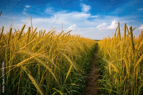 Ripe wheat stalks glowing i...