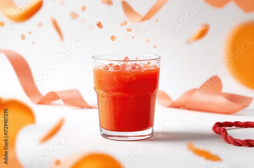 A glass filled with orange ...