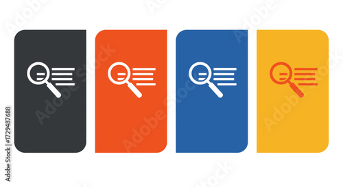 Digital Search Icons Representing Fast Information Retrieval and Data Analysis Through Magnifying Glass Symbol in Various Color Schemes