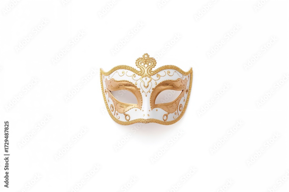 Naklejka premium Carnival mask in gold and white hues displayed on a pale backdrop