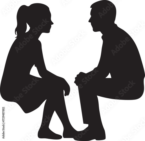 man and woman sitting silhouette vector