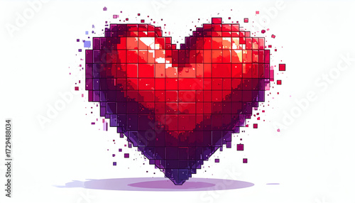 Video game heart pixelated icon isolated on white background, retro 8-bit heart graphic, classic gaming life symbol illustration, arcade game heart element vector design