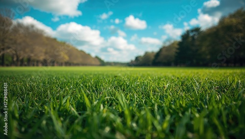 Lush green field with blurr...